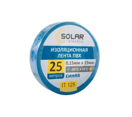 Изолента синяя термостойкая SOLAR 0.13mm x 19mm, 25м