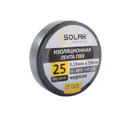 Изолента черная термостойкая SOLAR 0.13mm x 19mm, 25м