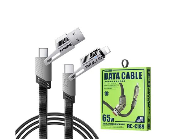 Remax кабель 65W 4-in-1 Lightning/USB/Type-C 1m RC-189